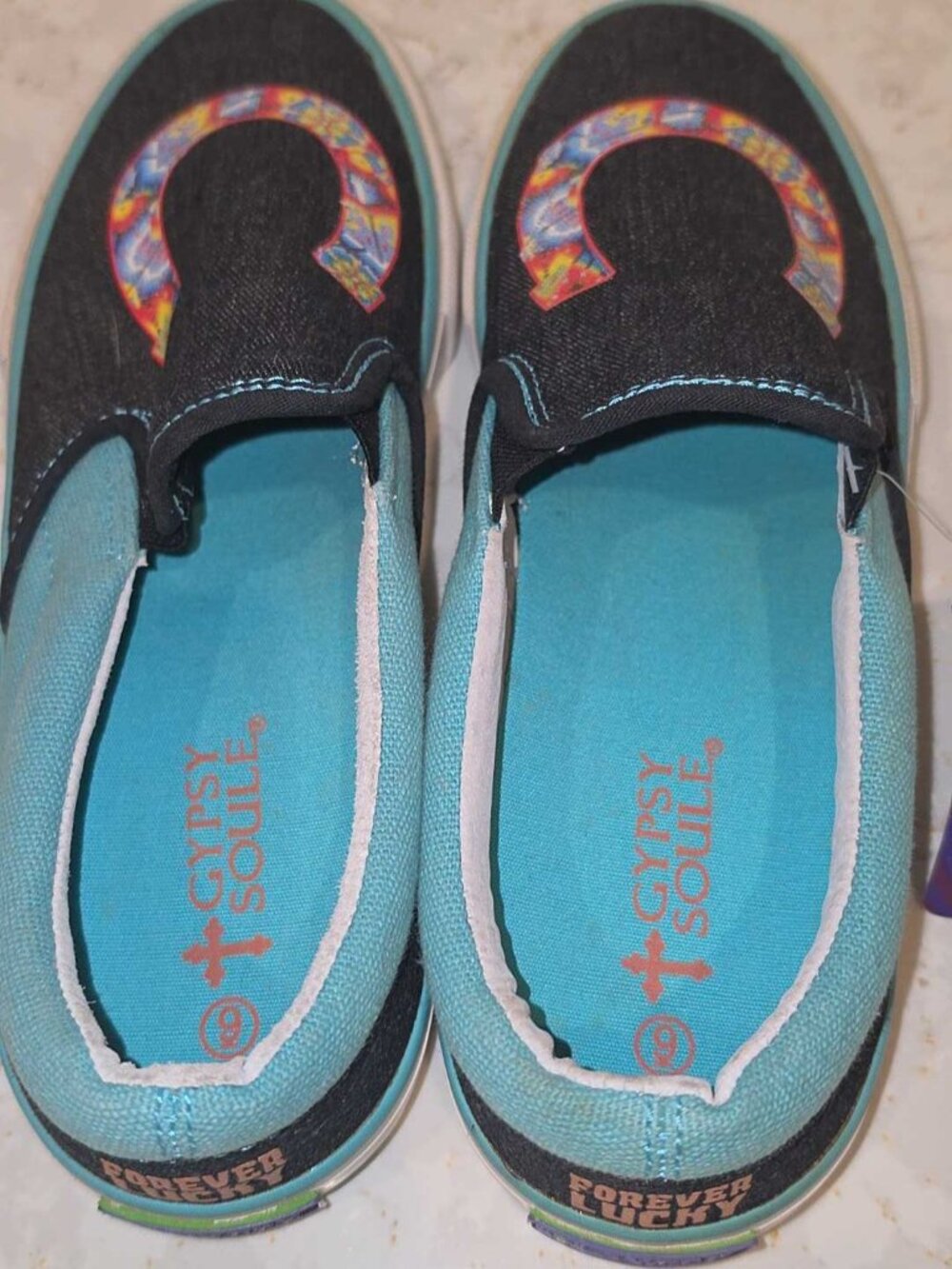 NWT Gypsy Soule Forever Lucky Womens Size 9 Slip-On Shoes Floral Horseshoe